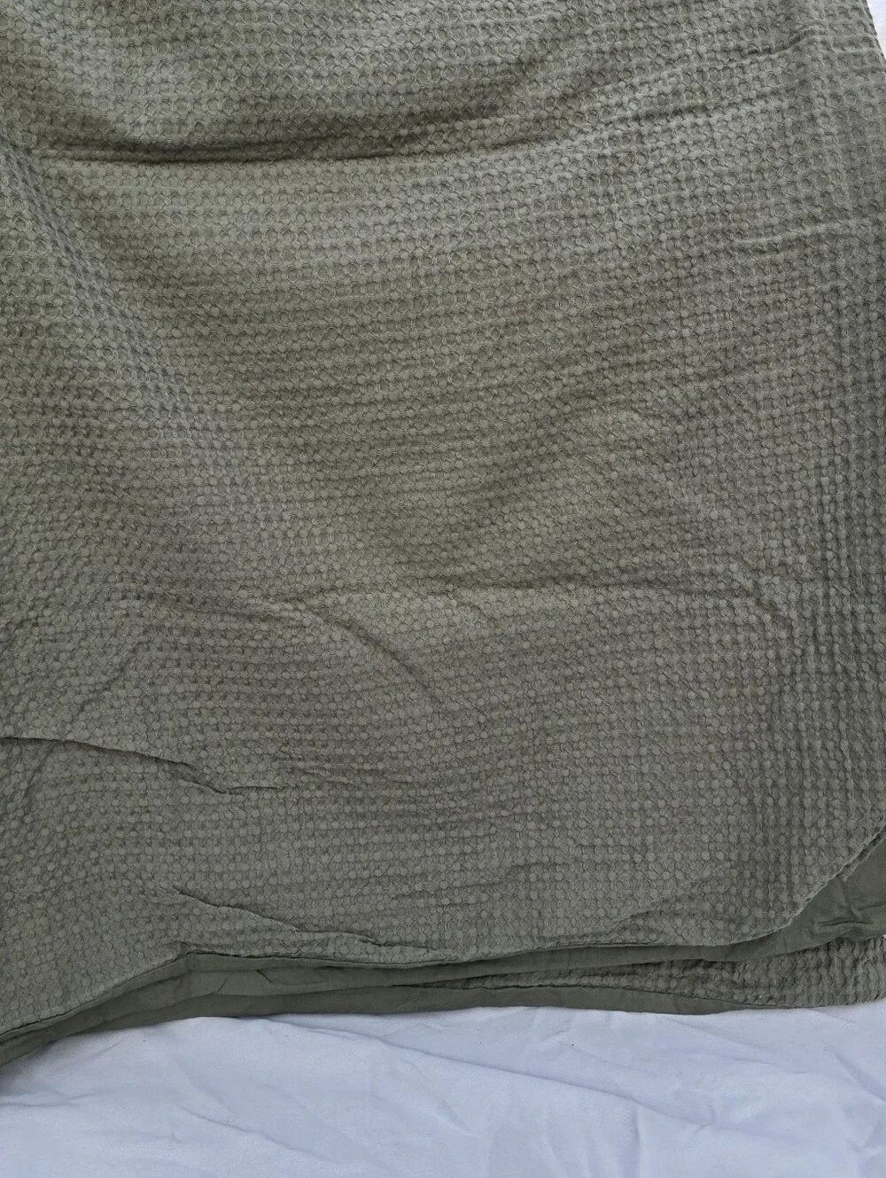New Quince QUEEN 100% Organic Cotton Luxe Honeycomb Duvet Cover Olive Green